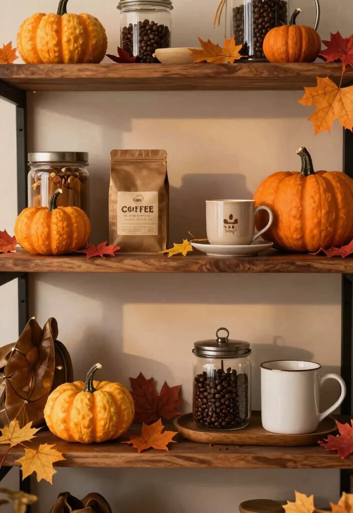 14 Coffee Bar Shelf Ideas That Look Pinterest Perfect - 13. Seasonal Coffee Shelf Decor 1