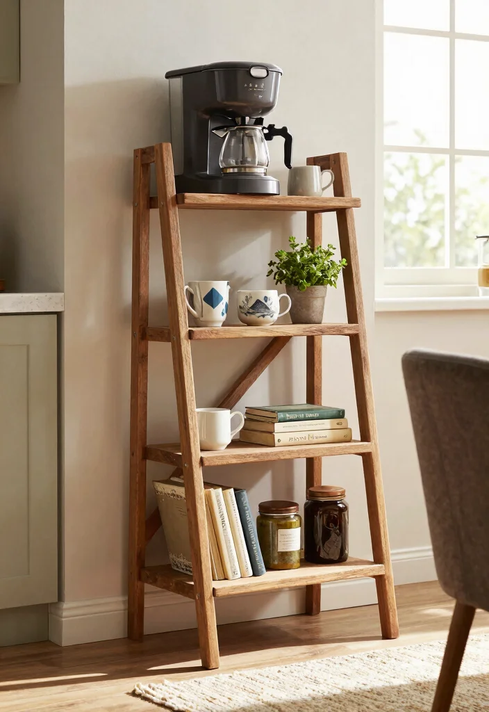 14 Coffee Bar Shelf Ideas That Look Pinterest Perfect - 2. Vintage Ladder Shelf Coffee Station 1