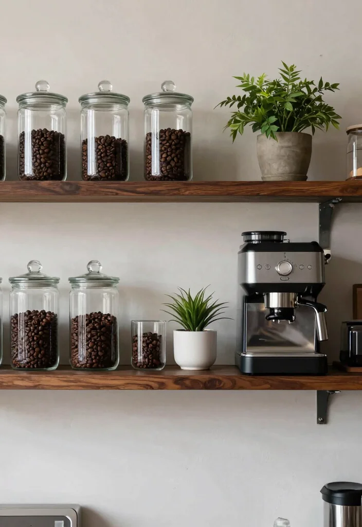 14 Coffee Bar Shelf Ideas That Look Pinterest Perfect - 5. Glass and Wood Combo for a Modern Touch 1