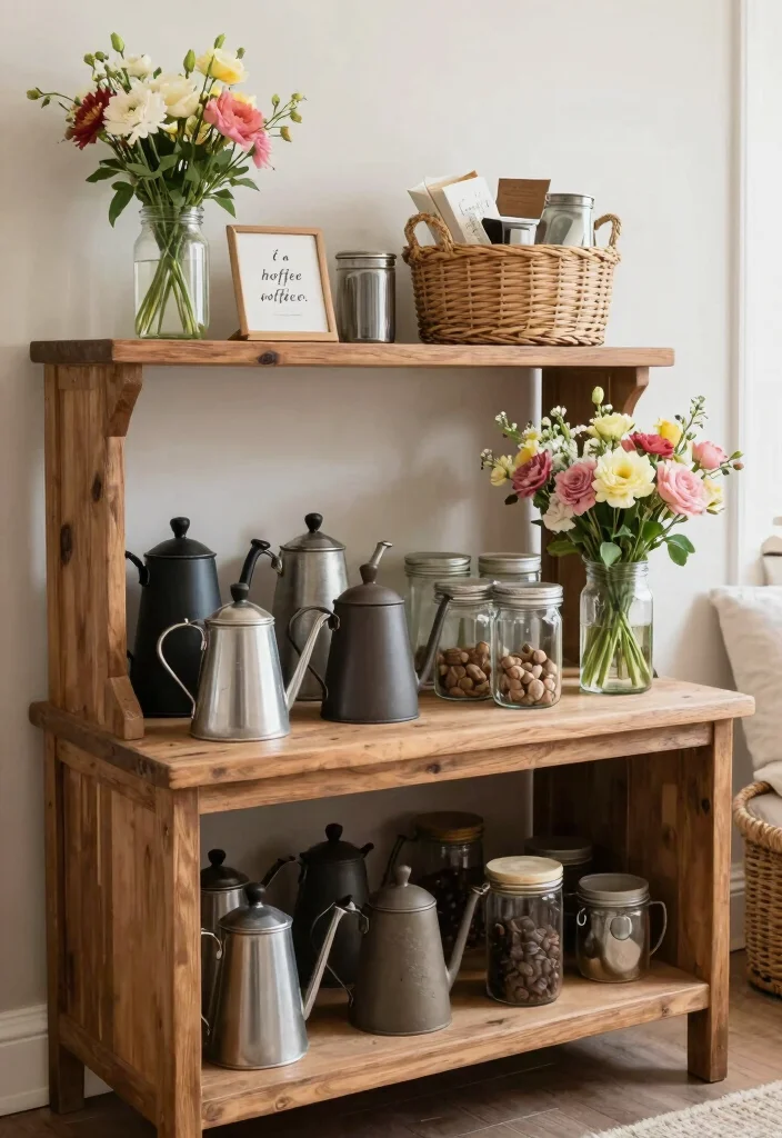 14 Coffee Bar Shelf Ideas That Look Pinterest Perfect - 6. Farmhouse Style Coffee Station 1