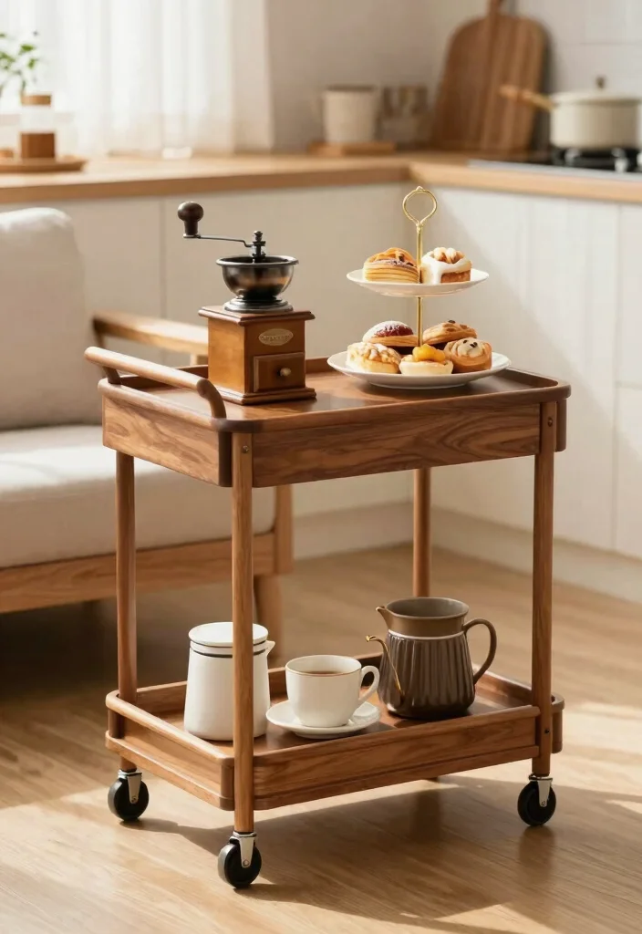 14 Coffee Bar Shelf Ideas That Look Pinterest Perfect - 8. Rustic Cart Coffee Bar for Flexibility 1