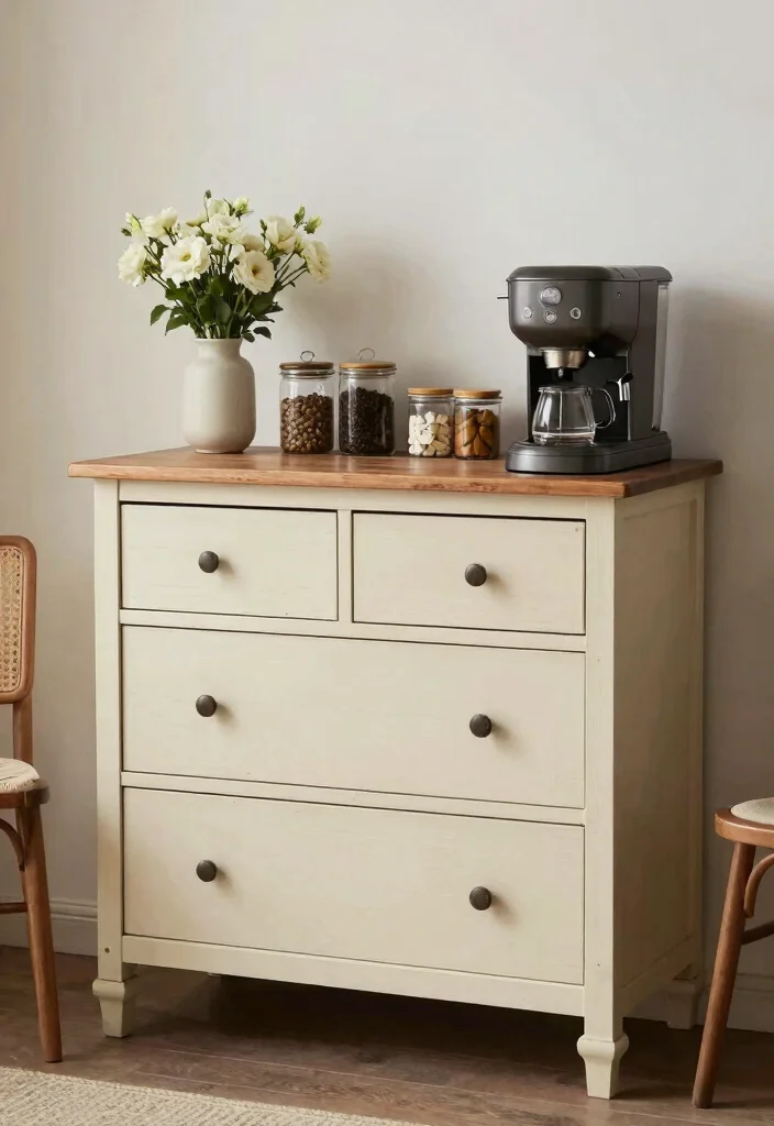 14 Coffee Bar Shelf Ideas That Look Pinterest Perfect - 9. Repurposed Furniture Coffee Bar 1