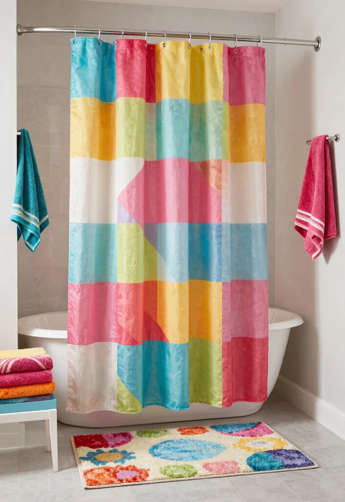 14 Curtains as Shower Curtains Ideas That Look Creative - 10. Color Pop 1