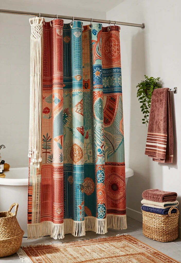 14 Curtains as Shower Curtains Ideas That Look Creative - 2. Boho Chic Combinations 1