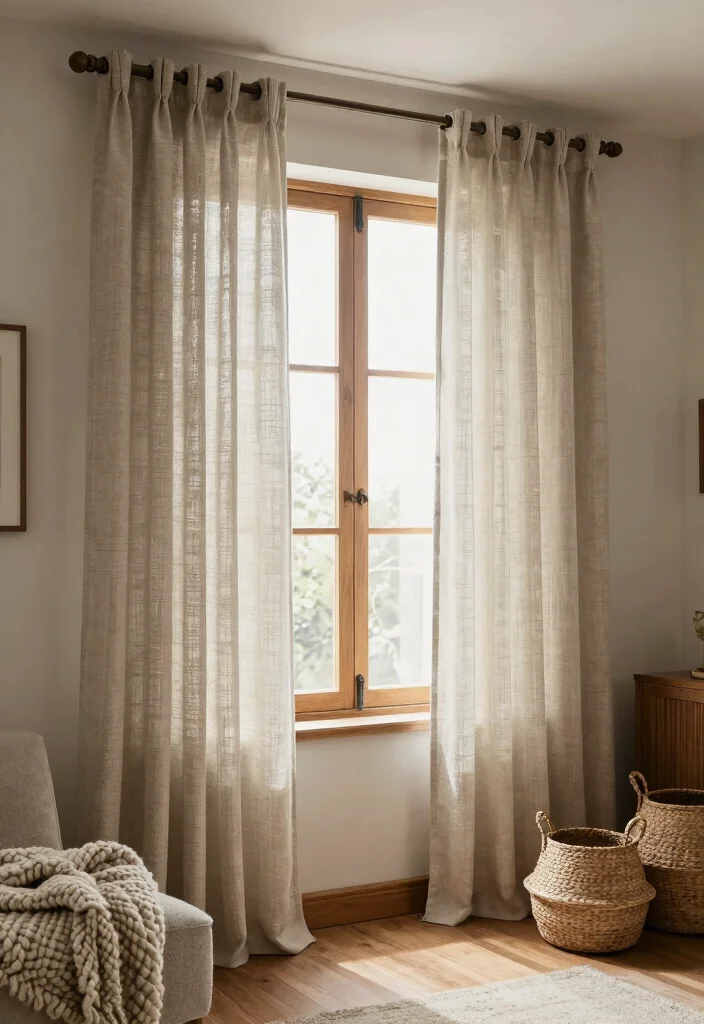 14 Double Rod Curtains Ideas for Layered Elegance 40 14 Double Rod Curtains Ideas for Layered Elegance - 10. Artful Textures with Woven Fabrics 1