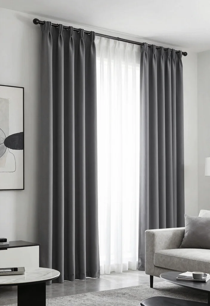 14 Double Rod Curtains Ideas for Layered Elegance 13 14 Double Rod Curtains Ideas for Layered Elegance - 3. Modern Minimalism with Monochrome Layers 1