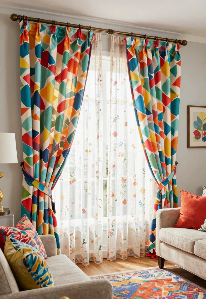 14 Double Rod Curtains Ideas for Layered Elegance - 4. Patterns Play: Geometric and Floral Combos 1