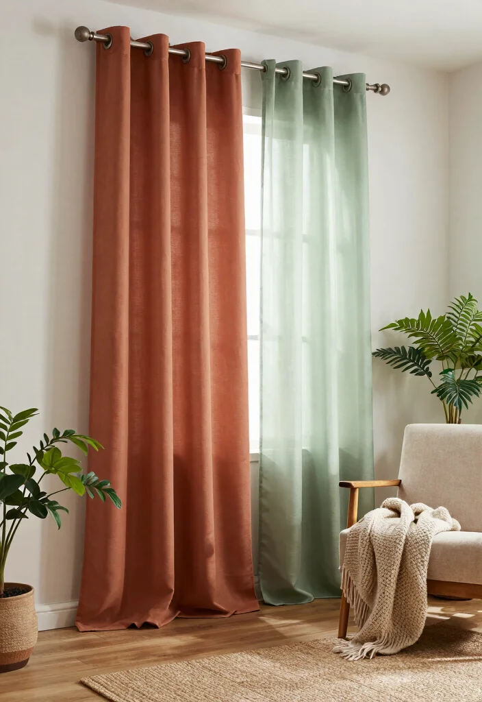 14 Double Rod Curtains Ideas for Layered Elegance 15 14 Double Rod Curtains Ideas for Layered Elegance - 5. Earthy Tones for a Natural Look 1