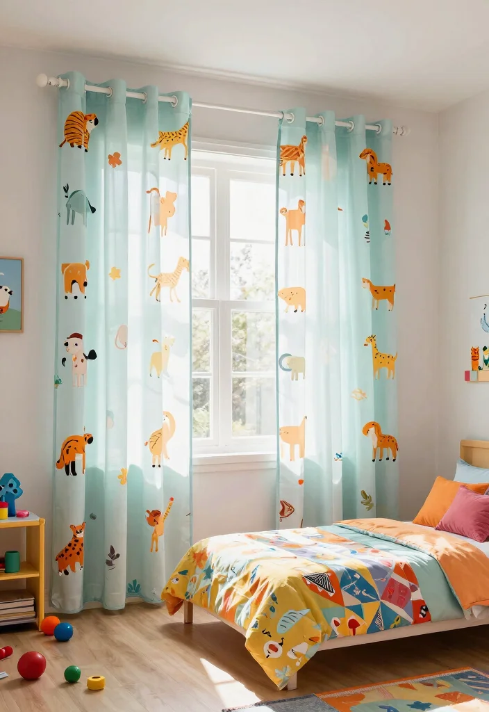14 Double Rod Curtains Ideas for Layered Elegance 17 14 Double Rod Curtains Ideas for Layered Elegance - 7. Playful Patterns for Kids' Rooms 1
