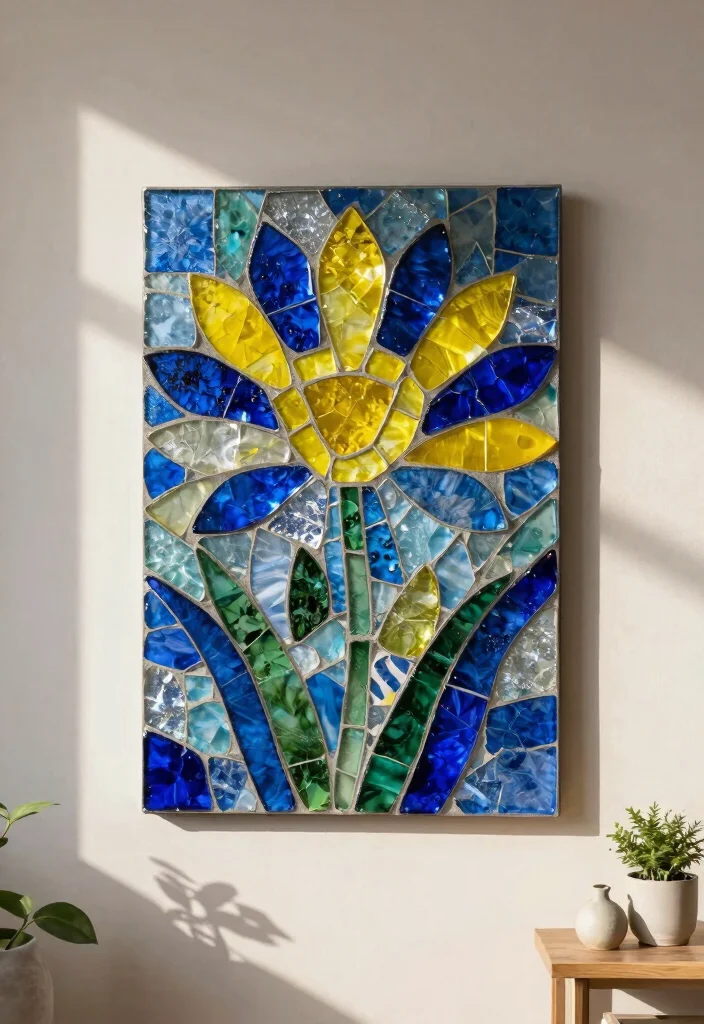 14 Glass Wall Art Ideas That Look Sleek & Modern - 2. Recycled Glass Mosaic Art 1