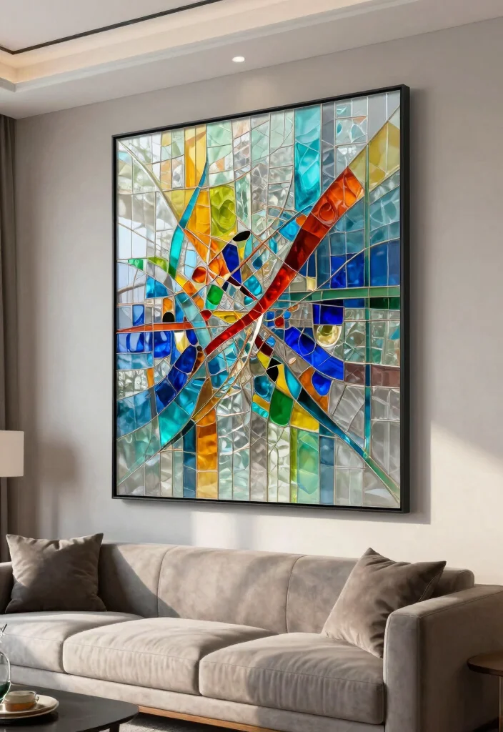 14 Glass Wall Art Ideas That Look Sleek & Modern - 4. Abstract Glass Wall Art 1