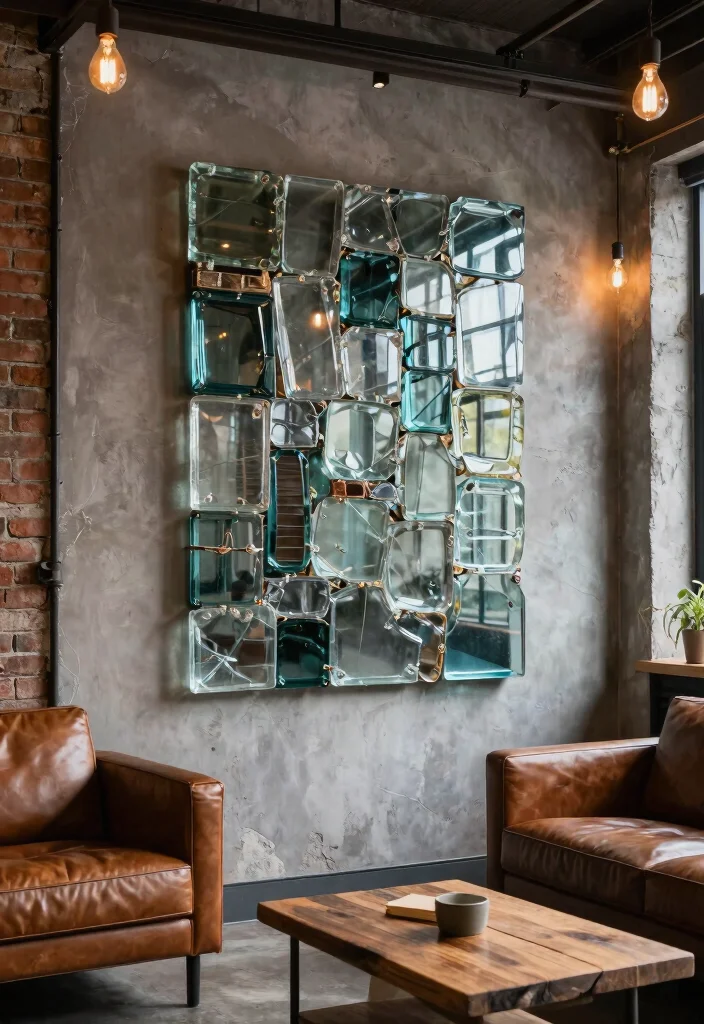 14 Glass Wall Art Ideas That Look Sleek & Modern - 6. Industrial Chic Glass Decor 1