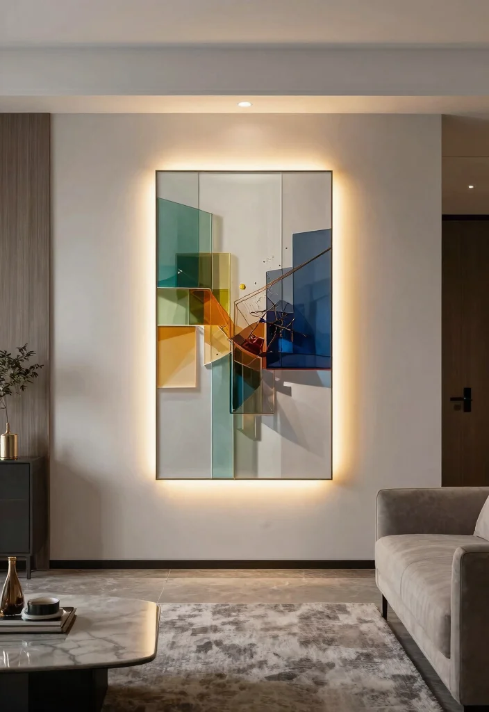 14 Glass Wall Art Ideas That Look Sleek & Modern - 7. Glass Art with LED Backlighting 1