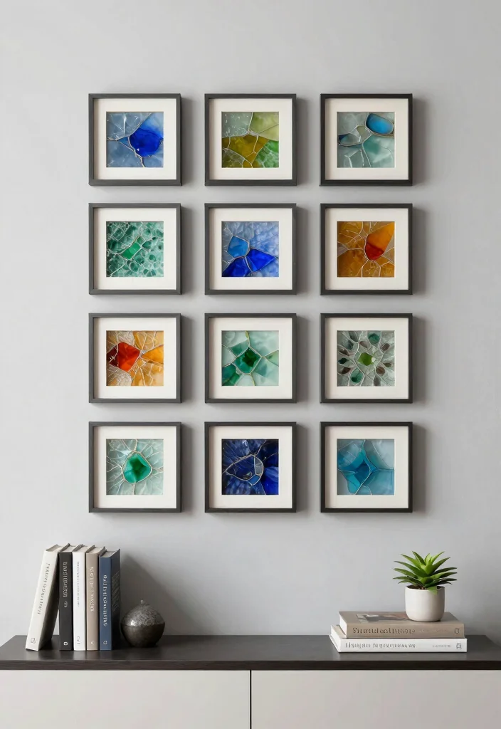 14 Glass Wall Art Ideas That Look Sleek & Modern - 9. Framed Glass Art 1