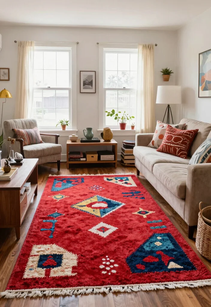 14 Living Room Red Rug Ideas That Pop Beautifully - 13. Low-Cost DIY Options 1