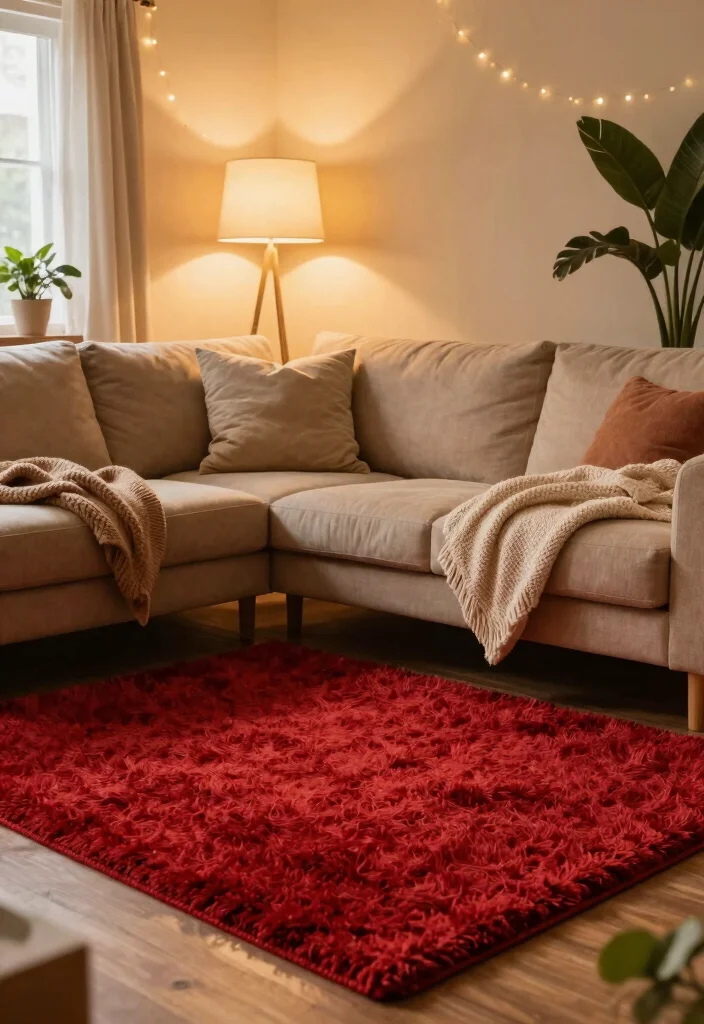 14 Living Room Red Rug Ideas That Pop Beautifully - 4. Cozy Textures 1