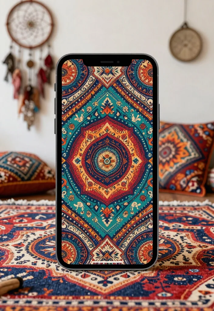 14 Rug Wallpaper iPhone Ideas That Look Aesthetic & Trendy - 12. Vintage Bohemian Patterns 1