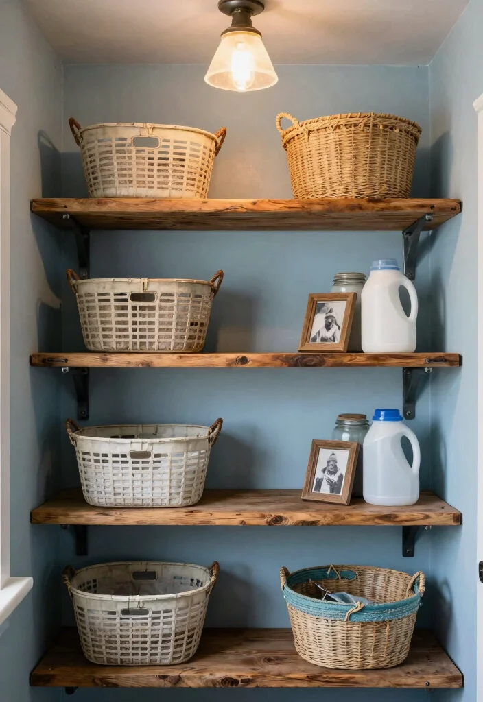 14 Shelf Above Washer and Dryer Ideas That Maximize Space - 2. Rustic Wooden Shelving 1
