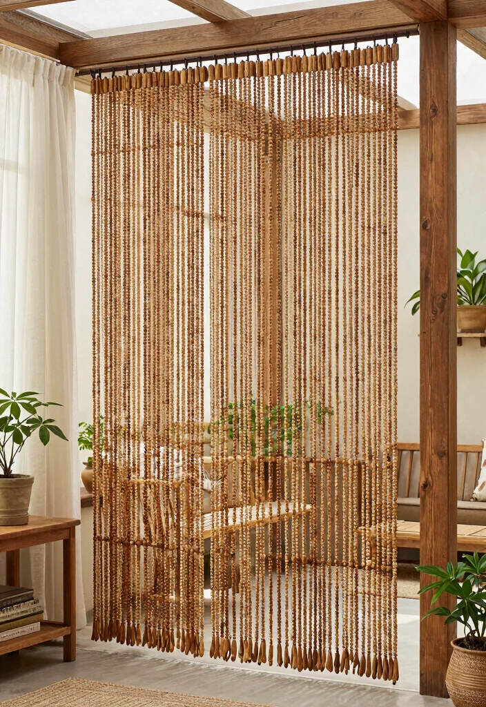 15 Beaded Curtains Doorway 2026 Trending Ideas With Retro Charm - 12. Rustic Wood Beads 1