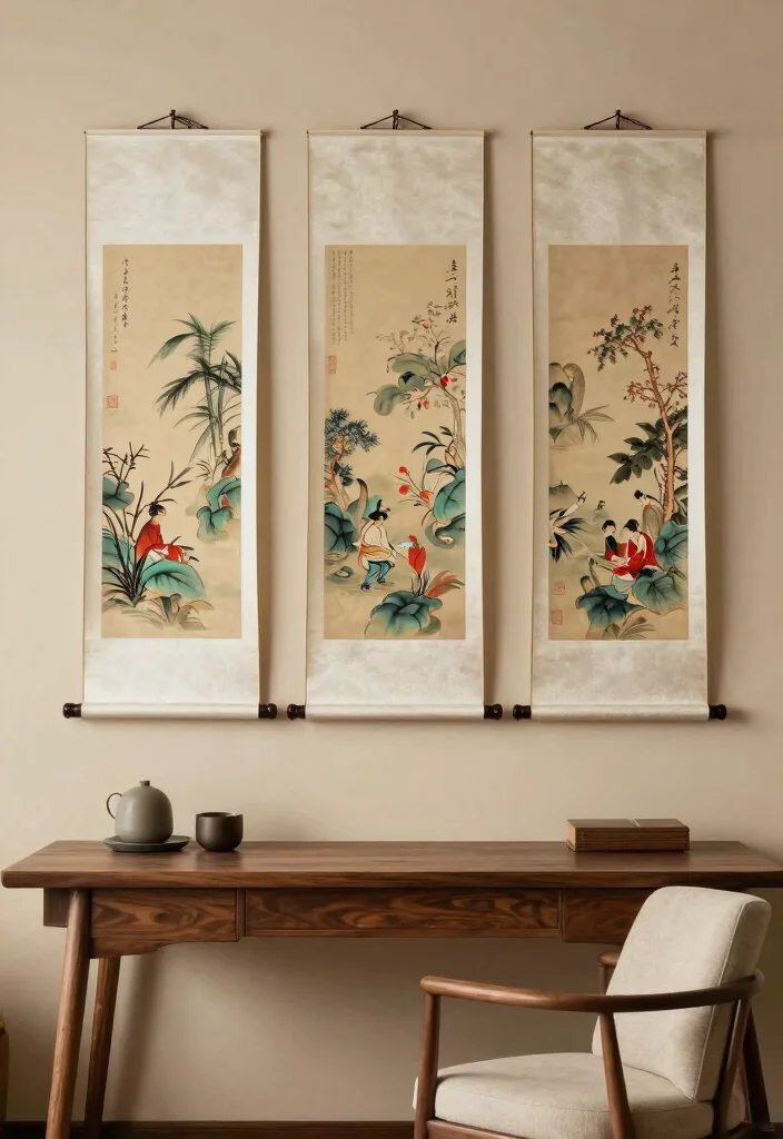 15 Chinese Wall Art Ideas With Elegant Details - 10. Elegant Chinese Scrolls 1