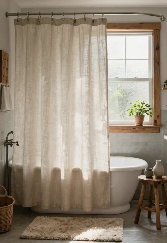 15 Curtains in Bathroom Ideas That Feel Stylish & Fresh - 2. Linen Shower Curtains 1