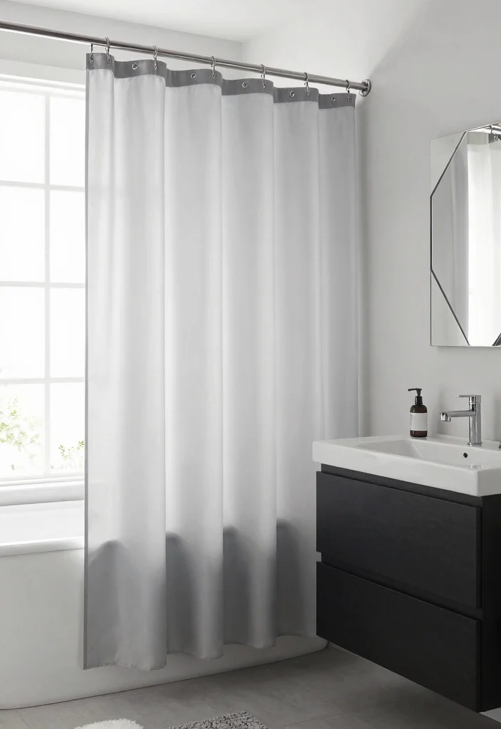 15 Curtains in Bathroom Ideas That Feel Stylish & Fresh - 7. Monochrome Elegance 1