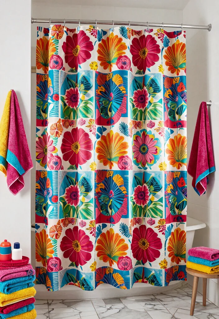 15 Curtains in Bathroom Ideas That Feel Stylish & Fresh - 8. Colorful and Vibrant Patterns 1