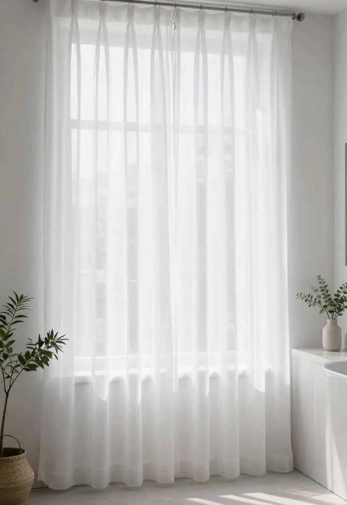 15 Curtains in Bathroom Ideas That Feel Stylish & Fresh - 9. Minimalistic Sheer Curtains 1