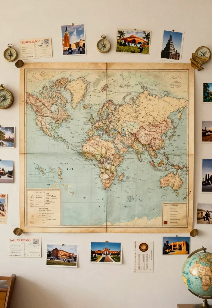 15 Eclectic Art Wall Ideas That Show Off Your Personality - 12. Artistic Map Wall 1