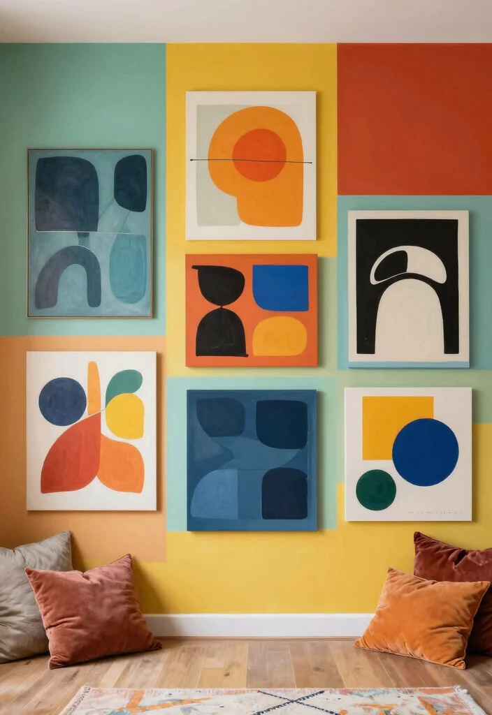 15 Eclectic Art Wall Ideas That Show Off Your Personality - 5. Color Block Creativity 1