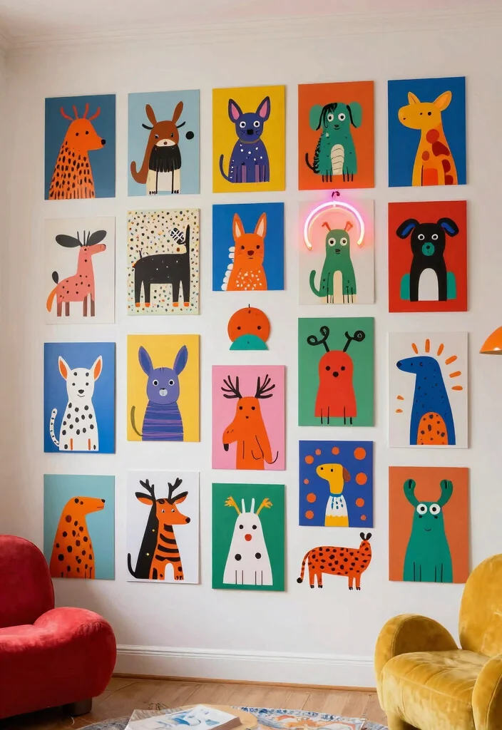 15 Eclectic Art Wall Ideas That Show Off Your Personality - 7. Whimsical and Playful 1