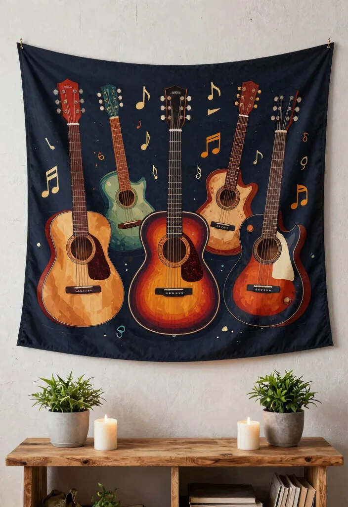 15 Guitar Wall Art Ideas for Music Lovers - 14. Guitar-Themed Wall Tapestries 1