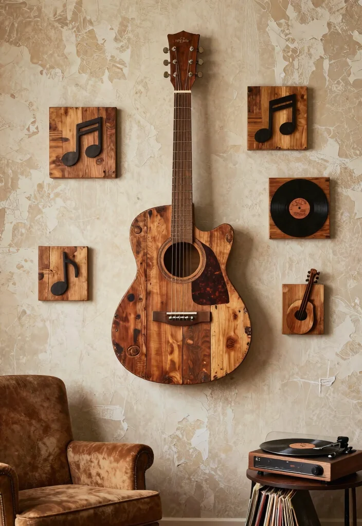 15 Guitar Wall Art Ideas for Music Lovers - 2. Reclaimed Wood Guitar Art 1