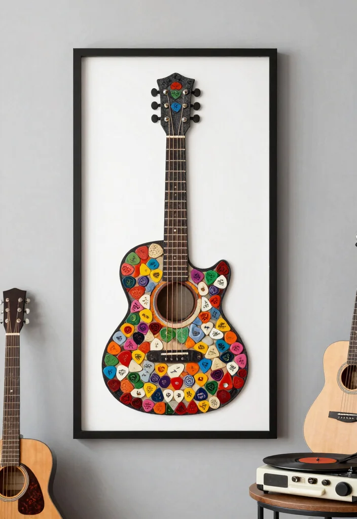 15 Guitar Wall Art Ideas for Music Lovers - 4. Guitar Pick Wall Art 1