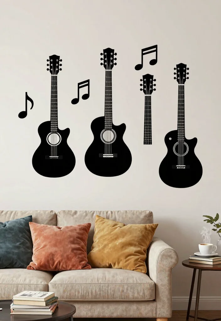 15 Guitar Wall Art Ideas for Music Lovers - 6. Guitar-Inspired Wall Decals 1