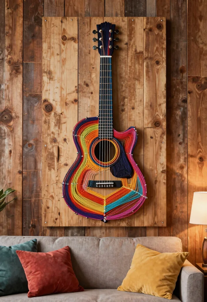 15 Guitar Wall Art Ideas for Music Lovers - 9. Guitar String Art 1