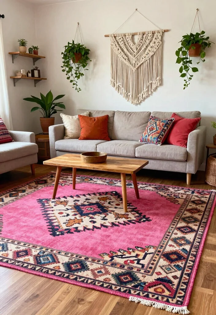 15 Hot Pink Rug Ideas That Make a Bold Statement - 1. Bohemian Layered Look 1