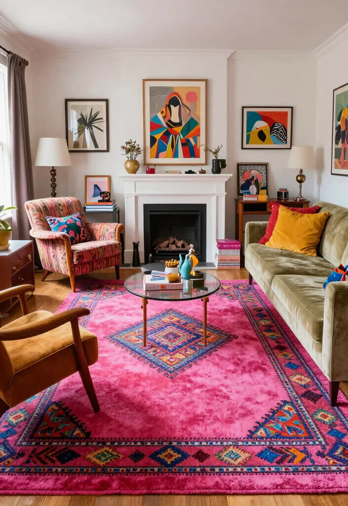 15 Hot Pink Rug Ideas That Make a Bold Statement - 11. Eclectic Mix 1