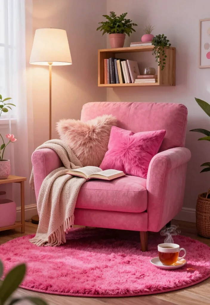 15 Hot Pink Rug Ideas That Make a Bold Statement - 15. Cozy Nook 1