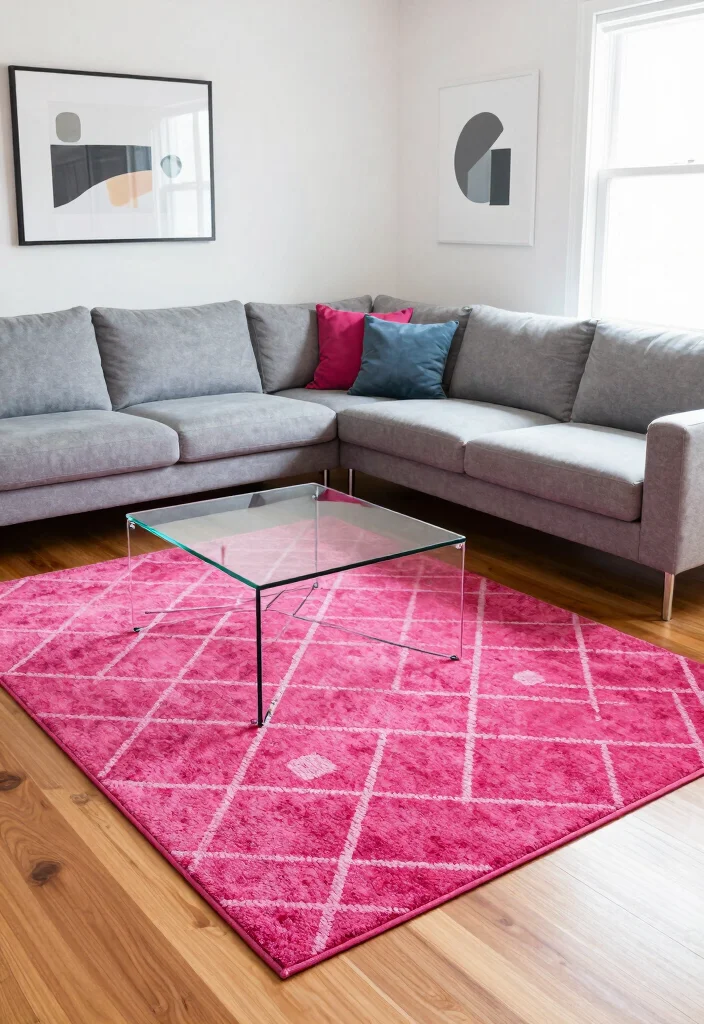 15 Hot Pink Rug Ideas That Make a Bold Statement - 2. Playful Geometric Patterns 1