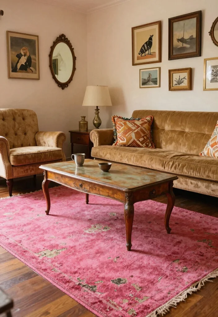 15 Hot Pink Rug Ideas That Make a Bold Statement - 3. Funky Vintage Vibes 1