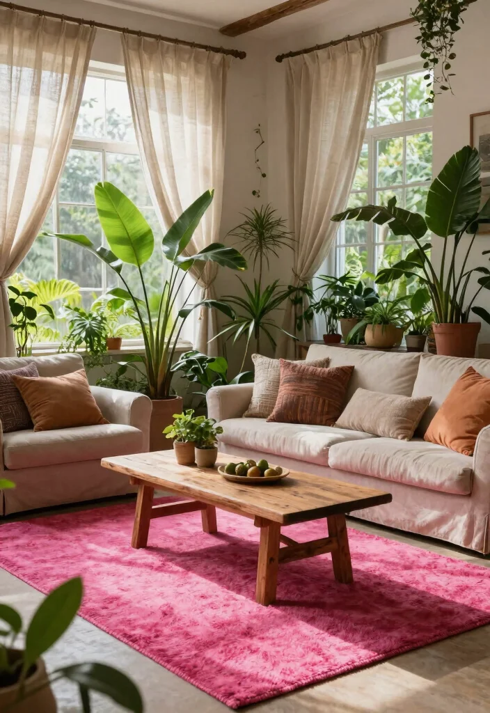 15 Hot Pink Rug Ideas That Make a Bold Statement - 5. Nature-Inspired Harmony 1