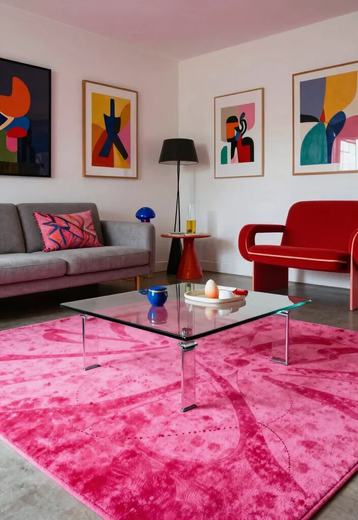 15 Hot Pink Rug Ideas That Make a Bold Statement - 6. Artistic Expression 1
