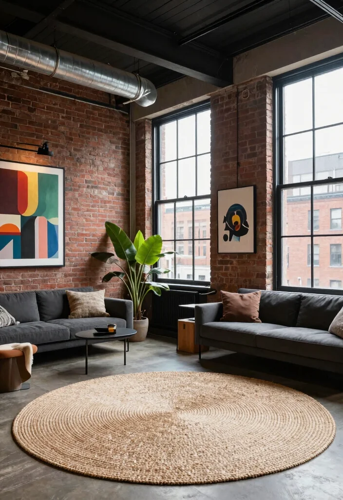 15 Jute Round Rug Ideas That Warm Up Any Space - 12. Urban Loft Style 1