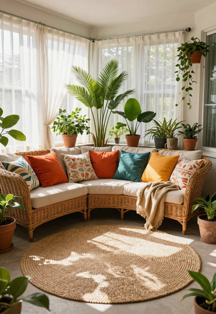 15 Jute Round Rug Ideas That Warm Up Any Space - 13. Charming Sunroom Accents 1