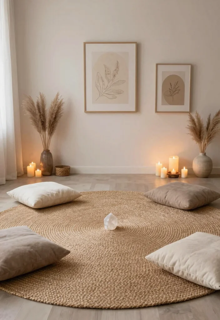 15 Jute Round Rug Ideas That Warm Up Any Space - 14. Spa-Inspired Meditation Space 1