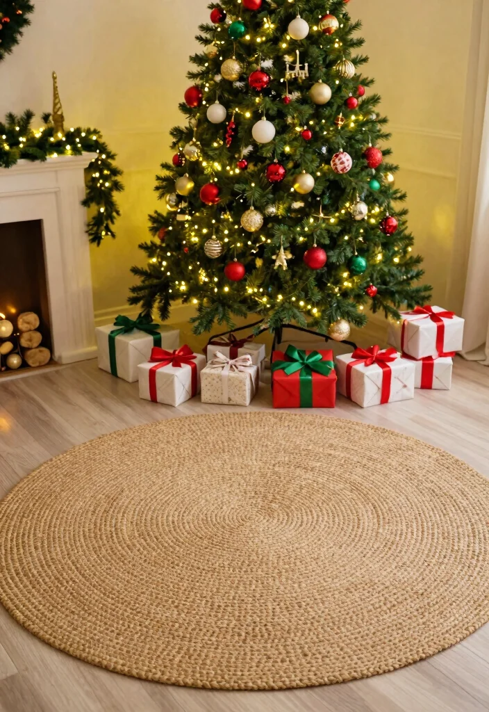 15 Jute Round Rug Ideas That Warm Up Any Space - 15. Festive Holiday Decor 1