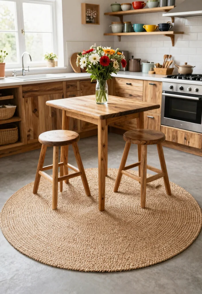 15 Jute Round Rug Ideas That Warm Up Any Space - 7. Textured Kitchen Accents 1