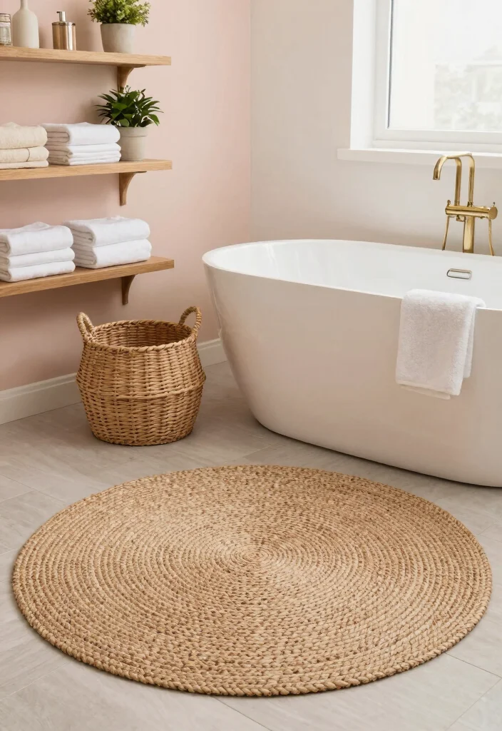 15 Jute Round Rug Ideas That Warm Up Any Space - 8. Elegant Bathroom Retreat 1