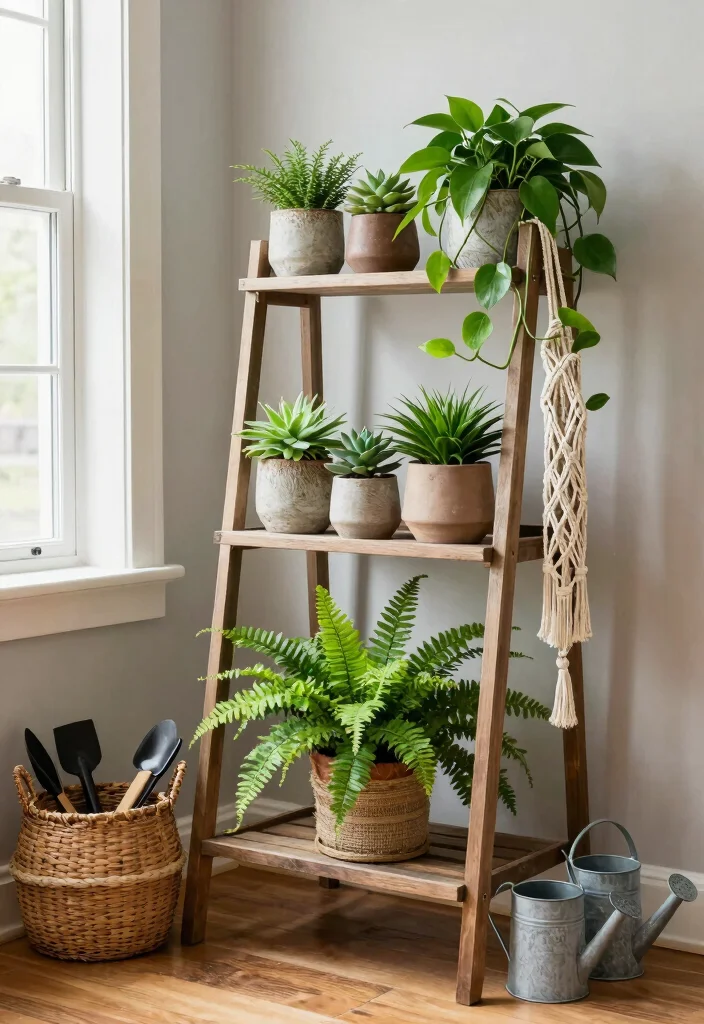 15 Ladder Shelf Decor Living Room Ideas That Feel Effortlessly Styled - 1. Greenery Galore 1